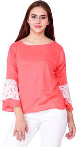 WISER Casual 3/4th Sleeve Embroidered Women's Pink Top