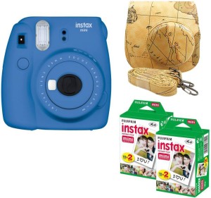 fujifilm mini 9 cobalt blue with maps case and 40 shots instant camera(blue)
