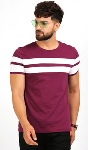 Aelo Solid Men's Round Neck Maroon, White T-Shirt