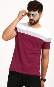 Aelo Solid Men's Round Neck Maroon, White T-Shirt