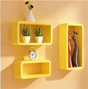 MartCrown yellow rack Wooden Wall Shelf