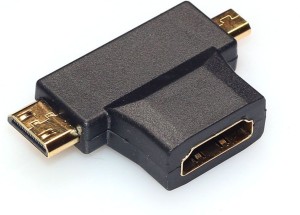 Kebilshop Mini + Micro HDMI Male to HDMI Female Adapter T-Shape Converter HDMI Adapter Plug. 0.1 m HDMI Cable(Compatible with GAMING, Projecctor, Camcorder, Laptop, Black, One Cable)