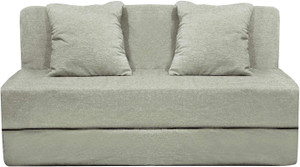 Style Crome Two Seater Sofa Cum Bed with Two Cushion- Perfect for Guests - Silver Single Sofa Bed