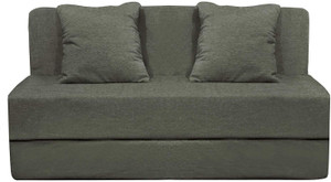 Style Crome Sofa Cum Bed Two Seater with Two Cushions- Perfect for Guests - Grey Color Single Sofa Bed