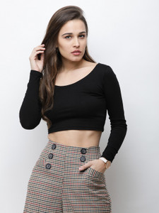 Cation Casual Full Sleeve Solid Women's Black Top