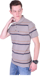 Distortion Crew Broad Stripes Men Polo Neck Beige T-Shirt