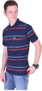 Distortion Crew Broad Stripes Men Polo Neck Dark Blue, Red, Light Blue T-Shirt