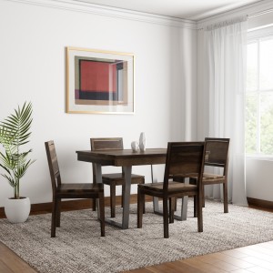 induscraft arabia metal sheesham solid wood 4 seater dining set(finish color - light expresso (103))