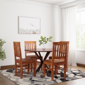 induscraft bali upholstered sheesham solid wood 4 seater dining set(finish color - brown)