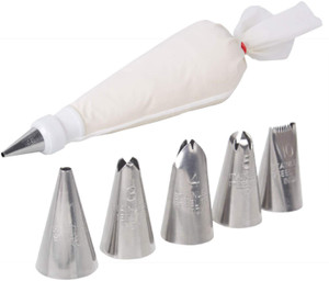 HOKiPO for Cake Decoration 5 Nozzles 1 Piping Bag and 1 Coupler