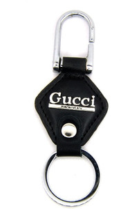 Hebikon Gucci Logo With Locking Black Leather Metal Key Chain