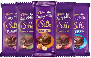 Cadbury Dairy Milk Silk Large Chocolates Combo, (Silk Oreo,Silk Bubbly,Silk Roast Almond,Silk Fruit and Nut,Silk Hazelnut) Bars