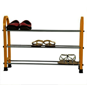 CELONA Multipurpose Modern 3 Layer Metal Shoe Rack Storage Cabinet, Yellow Color Metal Shoe Rack