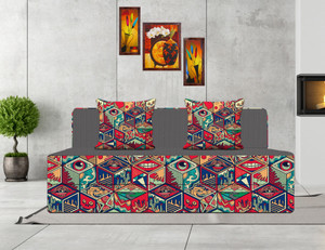 Style Crome 4X6 Feet Two Seater Printed Mechanism Type Fold Out Sofa Cum Bed with Two Cushion- Perfect for Guests Single Sofa Bed