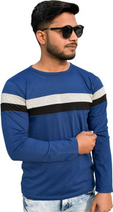 Wearza Striped Men Round Neck Blue T-Shirt