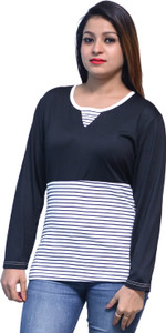 Chauhan Striped Women's Round Neck Multicolor T-Shirt