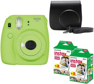 fujifilm mini 9 lime green with black case and 40 shots instant camera(green)