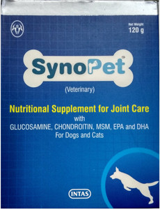 INTAS Synopet Veterinary 120 gm Nutritional supplement for Joint care With Glucosamine Chondroitin MSM EPA and DHA for dogs and cats for Hip and joint care calcium vitamin