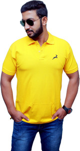 UOMO Solid Men's Polo Neck Yellow T-Shirt