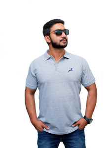 UOMO Solid Men's Polo Neck Grey T-Shirt
