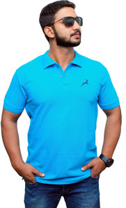 UOMO Solid Men's Polo Neck Blue T-Shirt