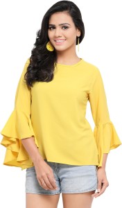 serein formal bell sleeve solid women yellow top