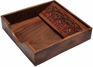 WoodCart 1 Compartments Rosewood Wooden Tissue Paper Rack/ Napkin Holder Stand Square Full Carved Rosewood 7.5 * 7.5 inch