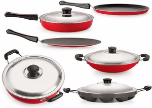 BMS Lifestyle Dosa Tawa,Frying Pan,Roti Tawa,Deep Fry Pan,Deep Fry Kadhai & 12Cavity Appam with Lid Non Stick Cookware 6pcs Set Fry Pan 24.0 cm diameter with Lid
