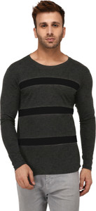 KAY S APPARELS Striped Men's Round Neck Black, Grey T-Shirt