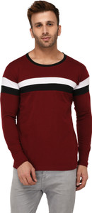 KAY S APPARELS Broad Stripes Men's Round Neck Maroon T-Shirt