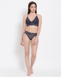 Clovia Lace Non-Padded Underwired Plunge Bra & Bikini With Cut-Out Sides  Lingerie Set - Buy Clovia Lace Non-Padded Underwired Plunge Bra & Bikini  With Cut-Out Sides Lingerie Set Online at Best Prices