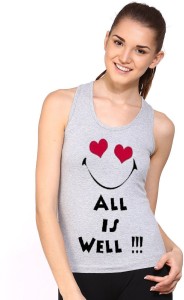 AARMY FIT Casual No Sleeve Printed Women Grey Top