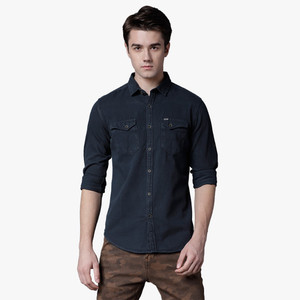Locomotive Men Solid Casual Black Shirt