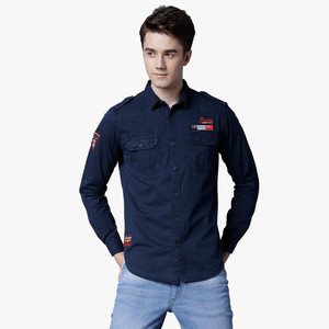 Locomotive Men Solid Casual Blue Shirt