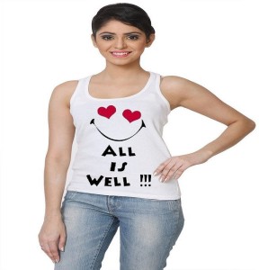 AARMY FIT Casual No Sleeve Printed Women White Top