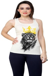 AARMY FIT Casual No Sleeve Printed Women White, Black, Yellow Top