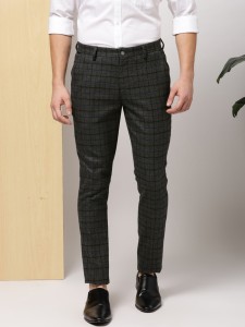 Buy Men Black  OffWhite Slim Fit Checked Formal Trousers online   Looksgudin