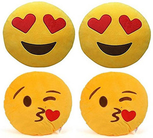 ARC Emoji Smiley Emoticon Pack of 4 Yellow Round Cushion Pillow