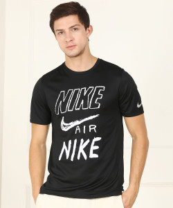 NIKE Printed Self Design Men Round Neck Black T Shirt Buy NIKE