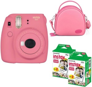 fujifilm mini 9 pink with pink shell bag and 40 shots instant camera(pink)