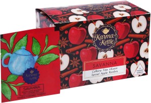 Karma Kettle Savanna- Spiced apple rooibos tea, Caffeine free, 20 Pyramid Tea bags Apple, Spices Rooibos Tea Box