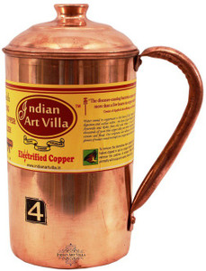Indian Art Villa Copper Water Jug 1200 ML - Storage Serving Water Benefit Yoga Ayurveda Water Jug
