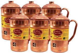 Indian Art Villa Copper Set of 6 Jug Pitcher Water Jug Set