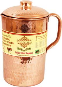 Indian art villa Copper Hammered Jug Pitcher - Storage Water Home Hotel Restaurant Tableware Drinkware Serveware Water Jug