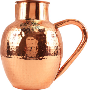 IndianArtVilla Copper Hammered Surai Jug Pitcher Water Jug