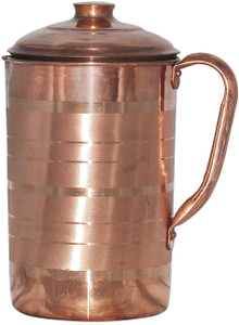 Prisha India Craft Best Quality Pure Copper Pitcher Handmade Indian Utensils for Ayurveda Healing Water Jug