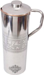 IndianArtVilla Steel Copper Fridge Embossed Design Bottle with Handle Water Jug