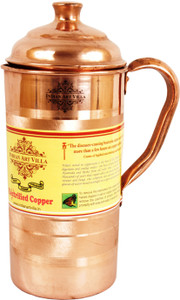 Indian Art Villa Copper Luxury Jug Pitcher with Copper Lid - Storage Water Drinkware Tableware Home Hotel Restaurant Water Jug