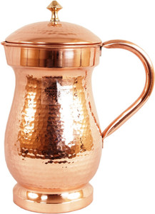 Indian Art Villa Copper Hammered Jug Pitcher with Lid Water Jug