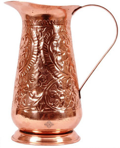 Indian Art Villa Copper Designer Jug Pitcher Water Jug